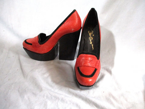 ALICE + OLIVIA STACEY BENDET Chunky Heel Platform Leather Pump Shoe RUST RED 38.5