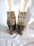 ALDO Ethnic Patchwork Stitched PLATFORM Wedge High Heel Shoe Boot 38