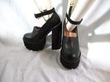 JEFFREY CAMPBELL SCULLY PLATFORM Chunky High Heel Shoe 8.5 Leather BLACK