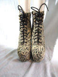 JEFFREY CAMPBELL DAMSEL BROCADE Y PLATFORM Wedge High Heel Shoe Boot 8.5