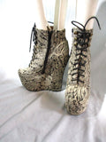 JEFFREY CAMPBELL DAMSEL BROCADE Y PLATFORM Wedge High Heel Shoe Boot 8.5