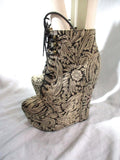 JEFFREY CAMPBELL DAMSEL BROCADE Y PLATFORM Wedge High Heel Shoe Boot 8.5