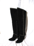 STEVE MADDEN ANGELLE Leather Knee High Tall BOOT 8 Pointy Toe Stitch BLACK