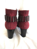 NANETTE LEPORE RED LEATHER Heel Python Belt Braid Side Zip Bootie PLUM 10