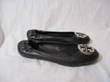 Womens TORY BURCH REVA Leather Ballet Flats Slip On Shoes 7.5 BLACK Signature