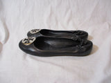 Womens TORY BURCH REVA Leather Ballet Flats Slip On Shoes 7.5 BLACK Signature