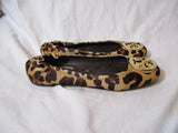 Womens TORY BURCH REVA Leather Ballet Flats Slip On Shoes 7.5 LEOPARD Signature