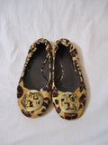 Womens TORY BURCH REVA Leather Ballet Flats Slip On Shoes 7.5 LEOPARD Signature