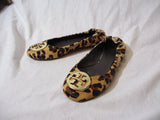 Womens TORY BURCH REVA Leather Ballet Flats Slip On Shoes 7.5 LEOPARD Signature