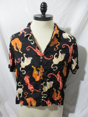 URBAN OUTFITTERS LEOPARD CAT TIGER Button Shirt M ART BLACK Orange