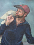 Vintage Original PAPERBOY NEWSPAPER DELIVERY Man Signed ART PAINTING