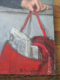 Vintage Original PAPERBOY NEWSPAPER DELIVERY Man Signed ART PAINTING