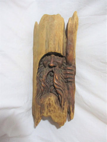 Handmade Vintage Artist Signed MAN Carved Wood FACE Sculpture Wall Art Ethnic Primitive