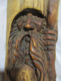Handmade Vintage Artist Signed MAN Carved Wood FACE Sculpture Wall Art Ethnic Primitive