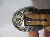 DOS AMIGOS STERLING SILVER FETISH BEAR Tanned Braided Leather Belt MEXICO 40/100