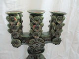 Set 2 Ceramic Handmade ARTS & CRAFTS Candelabra Candle Holder Candlestick GREEN