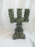 Set 2 Ceramic Handmade ARTS & CRAFTS Candelabra Candle Holder Candlestick GREEN