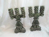 Set 2 Ceramic Handmade ARTS & CRAFTS Candelabra Candle Holder Candlestick GREEN