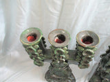 Set 2 Ceramic Handmade ARTS & CRAFTS Candelabra Candle Holder Candlestick GREEN