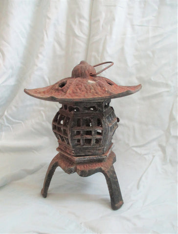 1940's Japanese Iron Pagoda Garden Candle Lantern Art Yard Decor Rustic Primitive