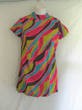 Handmade Vintage Psychedelic 1960s 1970s Swirly Shift Mini Dress S