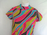 Handmade Vintage Psychedelic 1960s 1970s Swirly Shift Mini Dress S