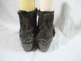 JOSEF SEIBEL Leather Booties Ankle Boots Shoes Buckle Stud CHARCOAL Boho Hipster 40
