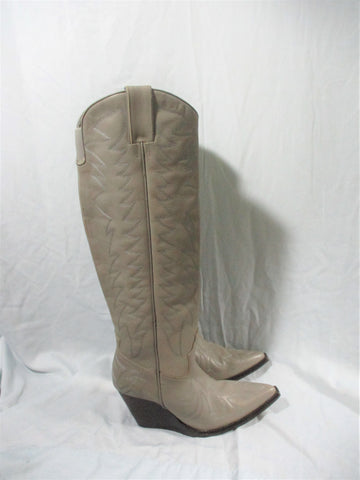 JEFFREY CAMPBELL Knee-High Cowboy Western Gringo Wedge Boot Leather 10 GRAY