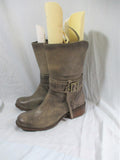KORK-EASE Leather Buckle BOOT Bootie Zip Leather Shoe 10/42 KHAKI BROWN