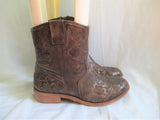 TAOS Embroidered Floral Leather Booties Ankle Boots Shoes 10.5 41 BROWN Boho Hipster