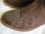 TAOS Embroidered Floral Leather Booties Ankle Boots Shoes 10.5 41 BROWN Boho Hipster