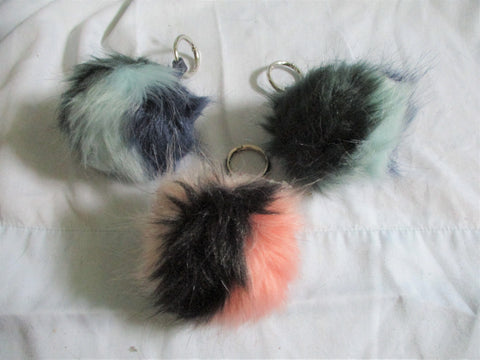 Set 3 Faux Fur Ball Puff KEYRING Keychain Teen Tween Accessory Backpack Zipper Pull
