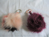 Set 2 Faux Fur Ball Puff KEYRING Keychain Teen Tween Accessory Backpack Zipper Pull