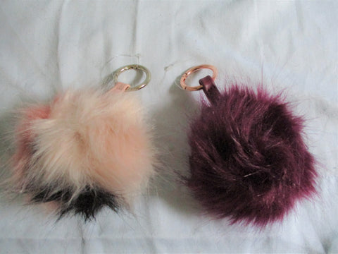 Set 2 Faux Fur Ball Puff KEYRING Keychain Teen Tween Accessory Backpack Zipper Pull