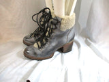 Womens FREEBIRD Leather Shearling BOOT Bootie 9 Lace Up GRAY Sheepskin High Heel Shoe