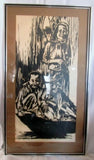 Vintage THREE ON A RIVER ALIX B. LANDMAN Framed Print ART WOODCUT BOAT CHILD