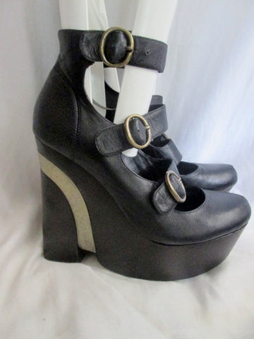 Womens JEFFREY CAMPBELL PLATFORM WEDGE High Heel Shoes 9 BLACK Stripe