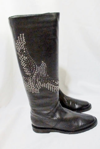 NEW JIMMY CHOO WYLIE EAGLE BIRD Leather BOOT 36.5 6 BLACK Moto