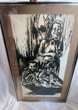 Vintage THREE ON A RIVER ALIX B. LANDMAN Framed Print ART WOODCUT BOAT CHILD