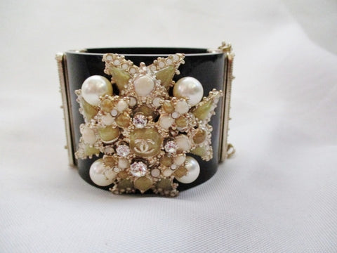 CHANEL RHINESTONE CUFF Bracelet BLACK PEARL Luxury
