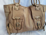 PRAGUE Cowhide Leather Shoulder Bag Tote Handbag Satchel Saddle BROWN L