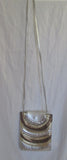 Striped textured leather shoulder crossbody bag swingpack purse pouch SILVER GOLD METALLIC