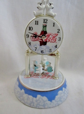 COCA COLA ANNIVERSARY POLAR BEAR CLOCK Mantel Shelf No Glass Dome WORKS