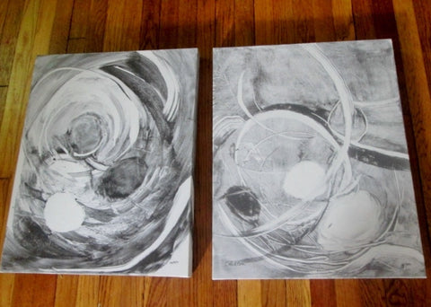 Set 2 CAROLINE ASHTON Ltd Edition TANGLED BRANCHES Canvas ART Print GRAY WHITE 24X19