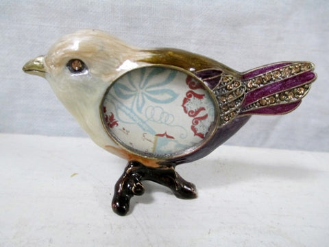 NIKKY HOME Pewter Bird Mini Picture Frame Jewel Encrusted Baby BROWN PURPLE