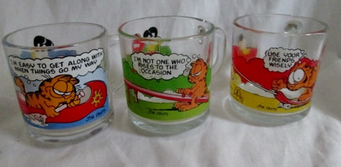 Set 1978 Vtg Garfield Odie McDonalds Glass Coffee Cup Mug Jim Davis COMIC
