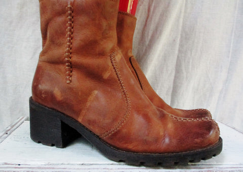FRANCO SARTO “SHERMAN” Distress Leather Ankle Boot Cowboy Western Shoe BROWN 5.5