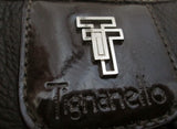 TIGNANELLO Leather Handbag Satchel Tote Shoulder Hobo Bag BROWN Ruched Pleated