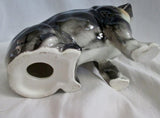 Vtg Antique DOG DACHSHUND Hound COIN BANK Ceramic Figurine Porcelain BLACK