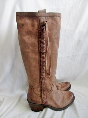 Womens NINE WEST VINTAGE AMERICA Fishtail LEATHER Moto BOOT BROWN 9.5 Knee High Rocker
